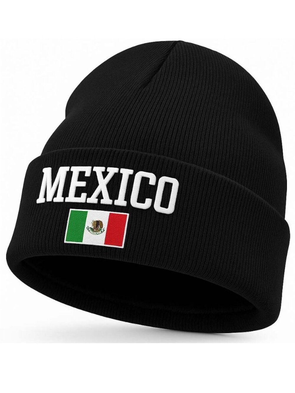 Fleece Lined Mexico Beanie Hat, Black